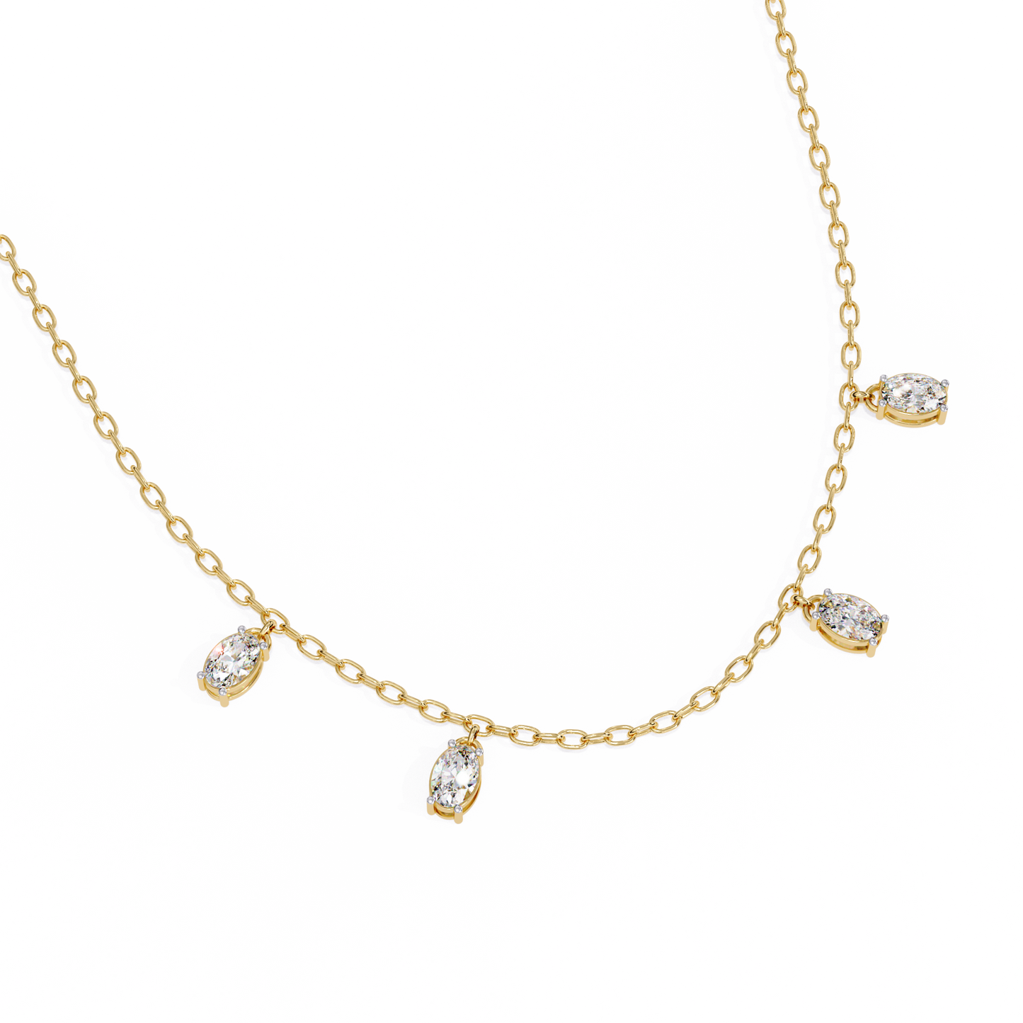 Oval Drop Charm Necklace | Floating Oval Stations on Fine Chain | Lab-Grown Diamond/Moissanite | Solid Gold or Platinum | Minimal Everyday Luxe