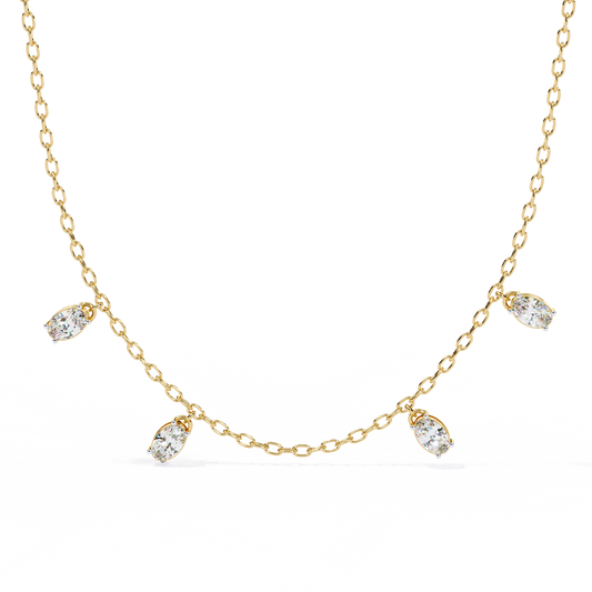 Oval Drop Charm Necklace | Floating Oval Stations on Fine Chain | Lab-Grown Diamond/Moissanite | Solid Gold or Platinum | Minimal Everyday Luxe