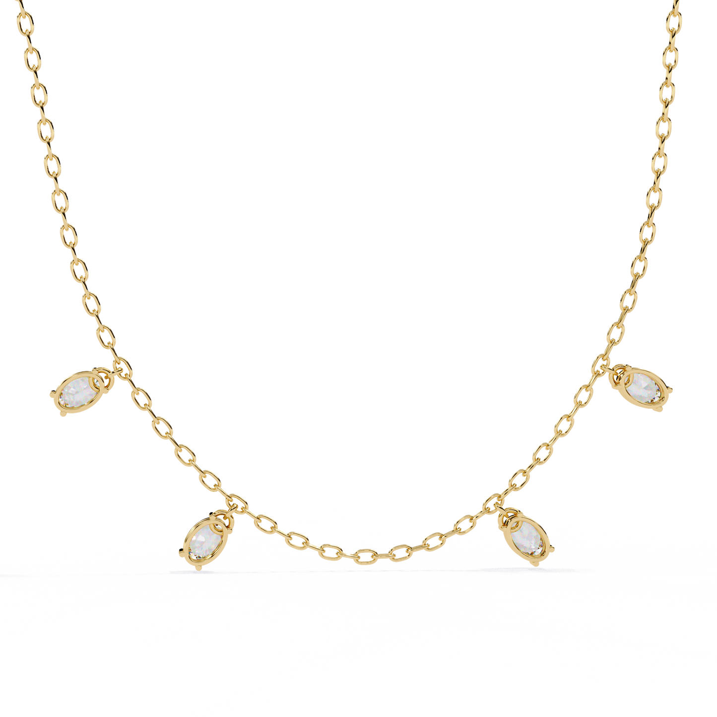 Oval Drop Charm Necklace | Floating Oval Stations on Fine Chain | Lab-Grown Diamond/Moissanite | Solid Gold or Platinum | Minimal Everyday Luxe