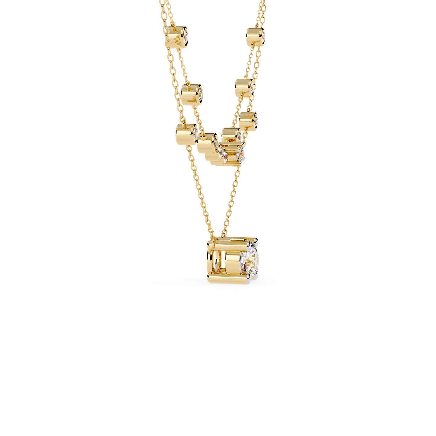 Double-Layer Diamond Necklace | 1 ct Round Solitaire + Graduated Bezel Station Bar | Lab-Grown/Moissanite | Minimal Everyday Luxe | Solid Gold/Platinum