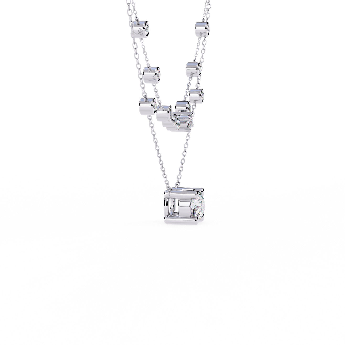 Double-Layer Diamond Necklace | 1 ct Round Solitaire + Graduated Bezel Station Bar | Lab-Grown/Moissanite | Minimal Everyday Luxe | Solid Gold/Platinum