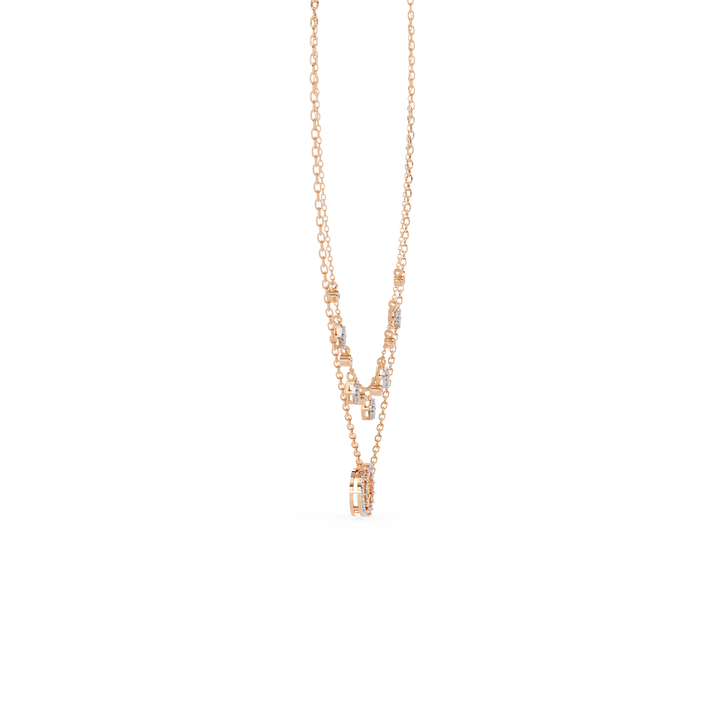 Sun & Moon Double-Layer Necklace | Interlocking Rings Pendant with Kite & Bezel Drop Stations | Lab-Grown Diamond/Moissanite | Solid Gold/Platinum
