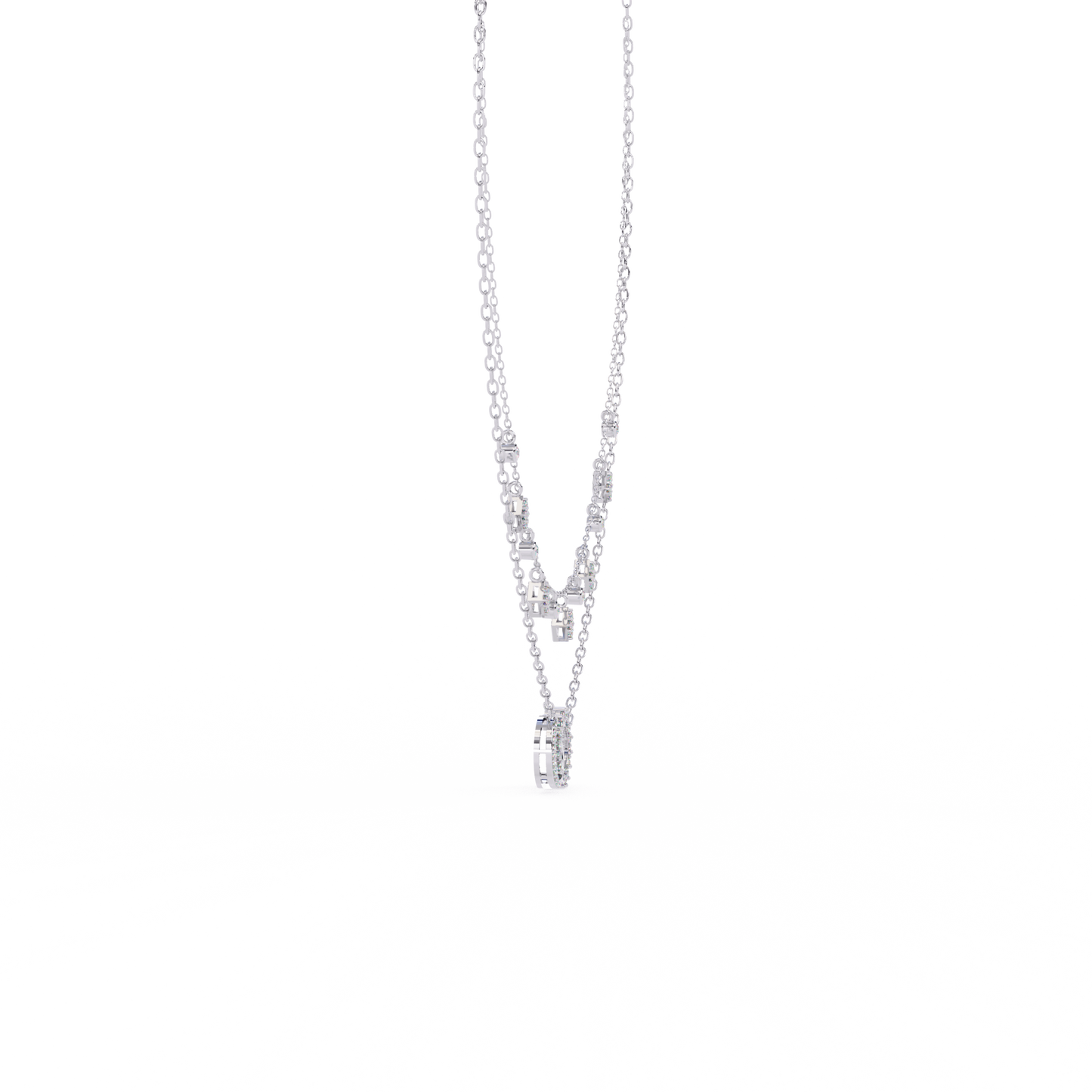 Sun & Moon Double-Layer Necklace | Interlocking Rings Pendant with Kite & Bezel Drop Stations | Lab-Grown Diamond/Moissanite | Solid Gold/Platinum