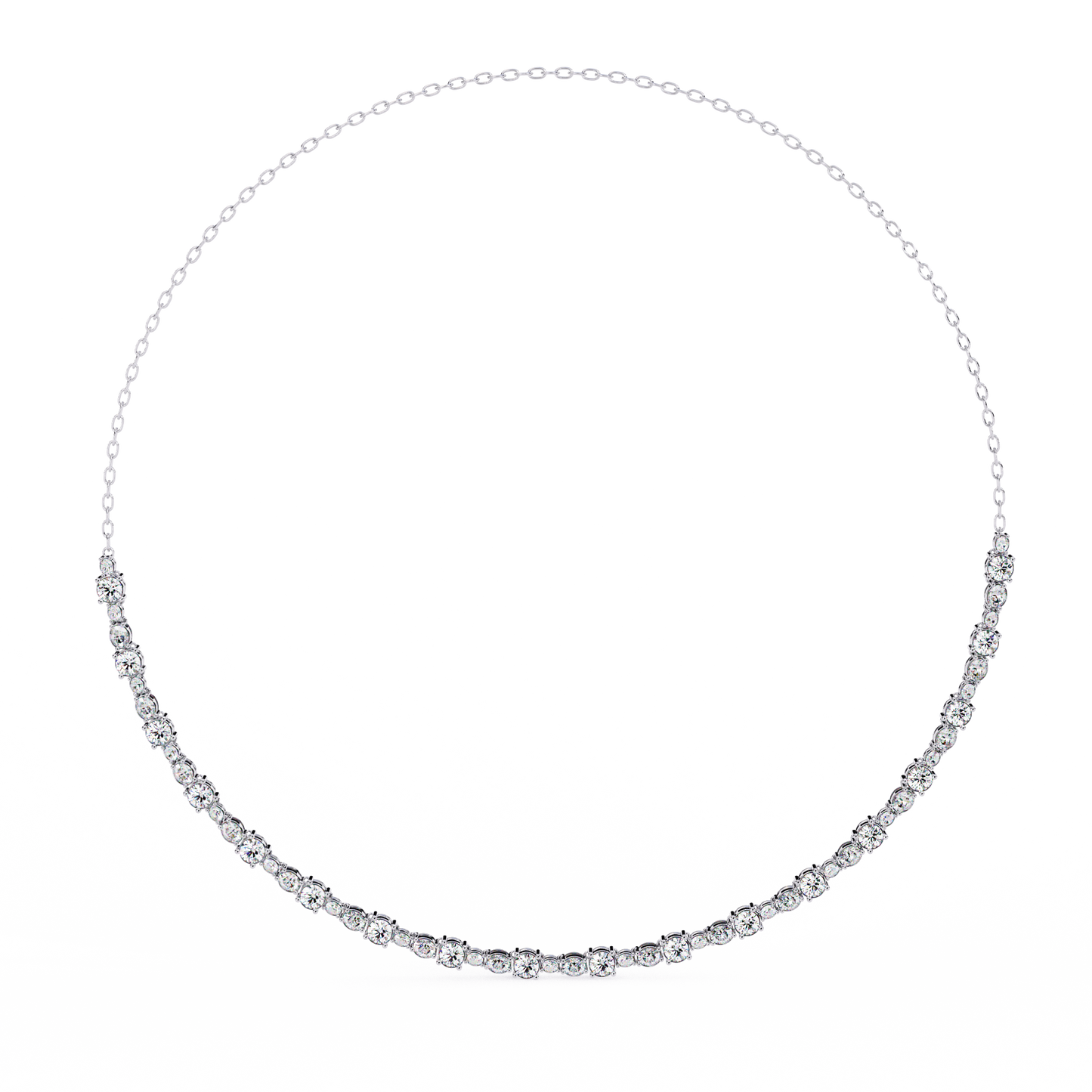 Diamond Riviera Half-Tennis Necklace | Floating Prong-Set Bar on Fine Chain | Lab-Grown/Moissanite | Solid Gold or Platinum | Minimal Luxe