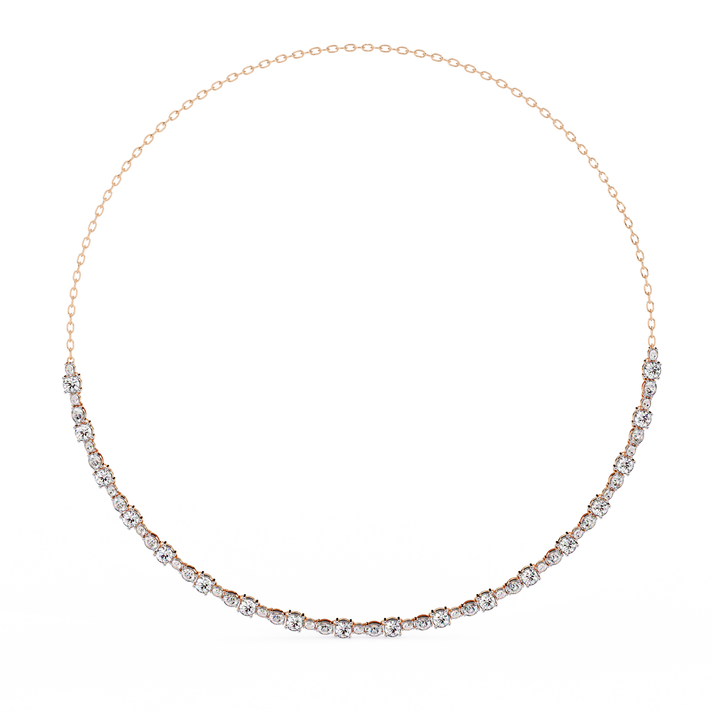 Diamond Riviera Half-Tennis Necklace | Floating Prong-Set Bar on Fine Chain | Lab-Grown/Moissanite | Solid Gold or Platinum | Minimal Luxe