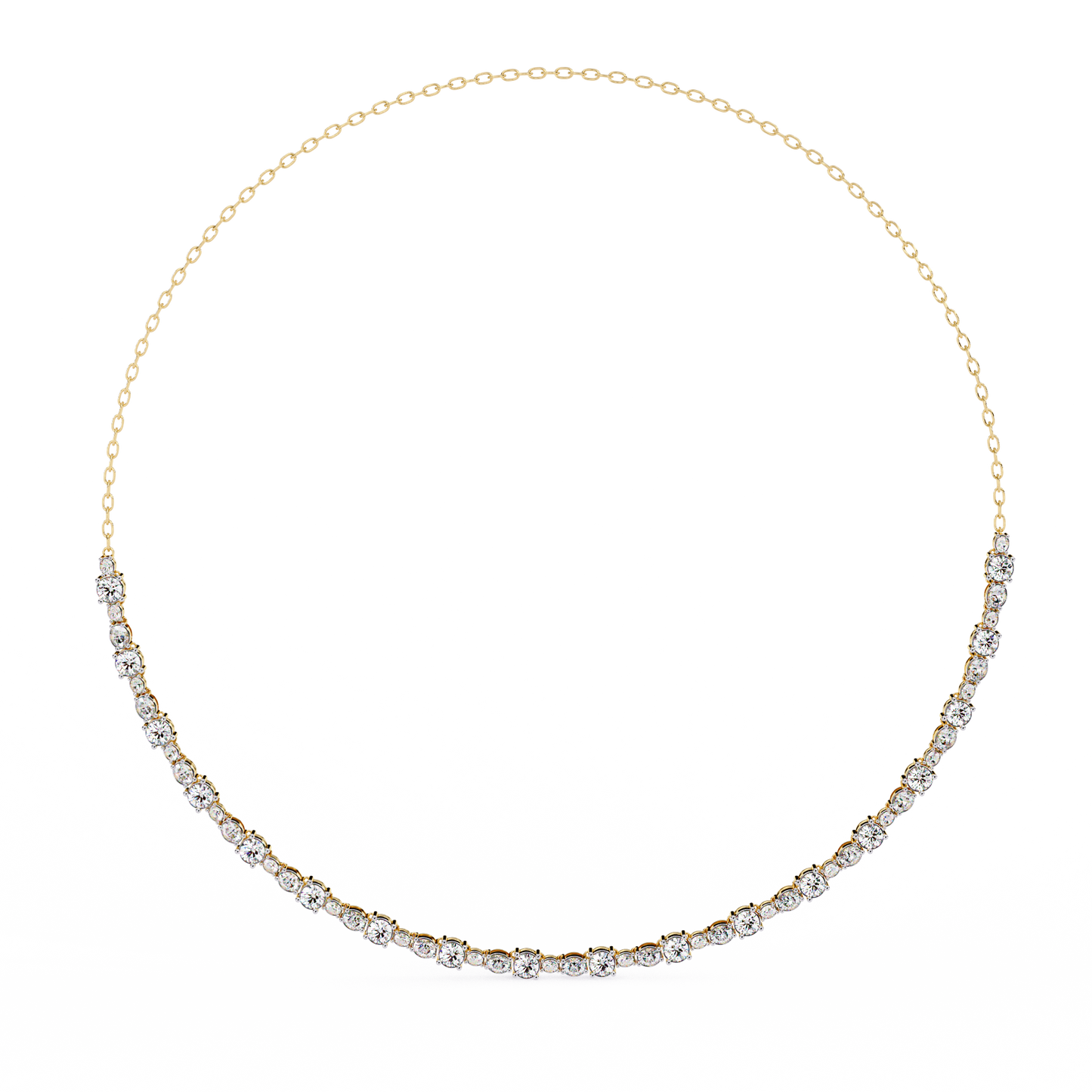 Diamond Riviera Half-Tennis Necklace | Floating Prong-Set Bar on Fine Chain | Lab-Grown/Moissanite | Solid Gold or Platinum | Minimal Luxe