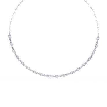 Diamond Riviera Half-Tennis Necklace | Floating Prong-Set Bar on Fine Chain | Lab-Grown/Moissanite | Solid Gold or Platinum | Minimal Luxe