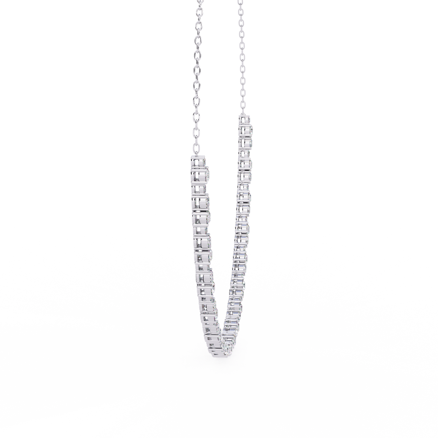 Diamond Riviera Half-Tennis Necklace | Floating Prong-Set Bar on Fine Chain | Lab-Grown/Moissanite | Solid Gold or Platinum | Minimal Luxe