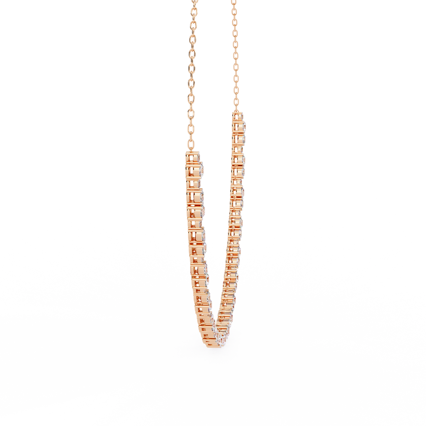 Diamond Riviera Half-Tennis Necklace | Floating Prong-Set Bar on Fine Chain | Lab-Grown/Moissanite | Solid Gold or Platinum | Minimal Luxe