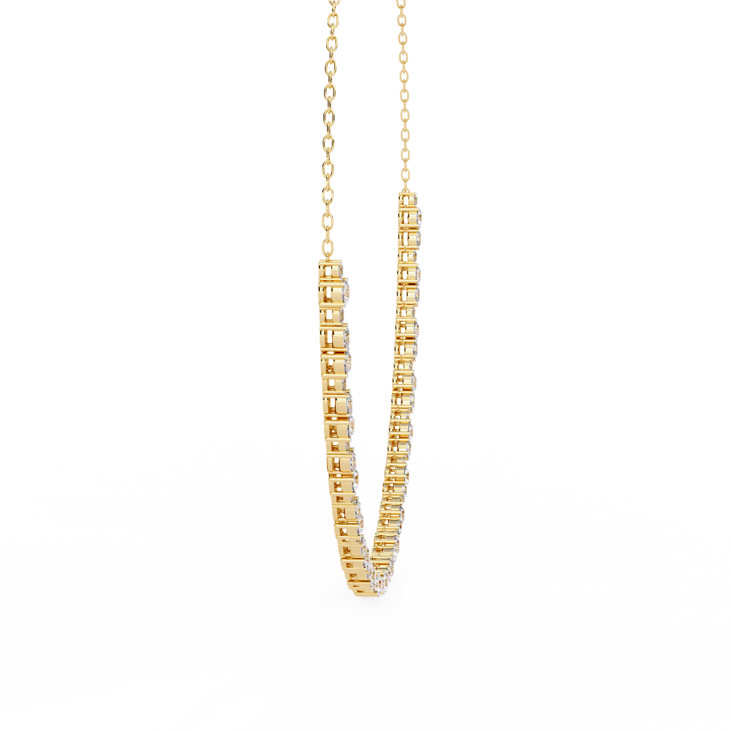 Diamond Riviera Half-Tennis Necklace | Floating Prong-Set Bar on Fine Chain | Lab-Grown/Moissanite | Solid Gold or Platinum | Minimal Luxe