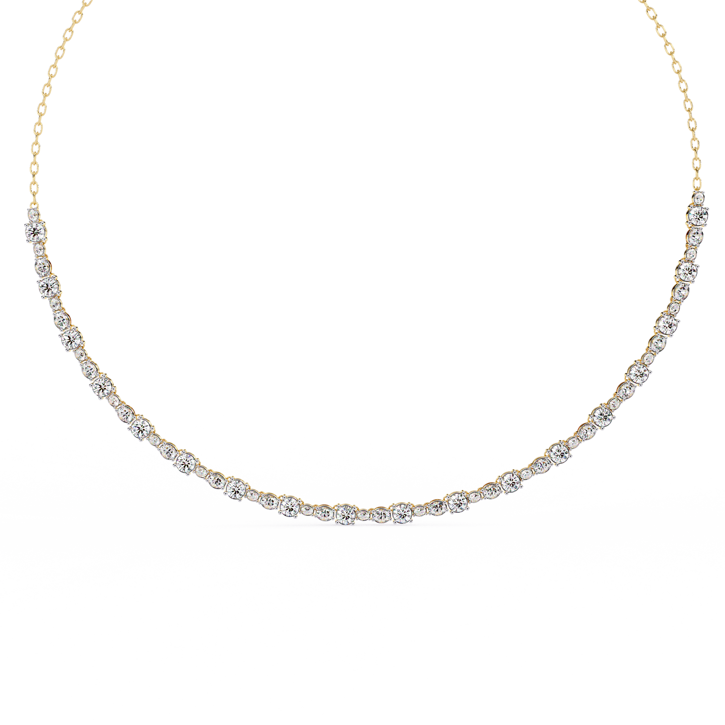 Diamond Riviera Half-Tennis Necklace | Floating Prong-Set Bar on Fine Chain | Lab-Grown/Moissanite | Solid Gold or Platinum | Minimal Luxe