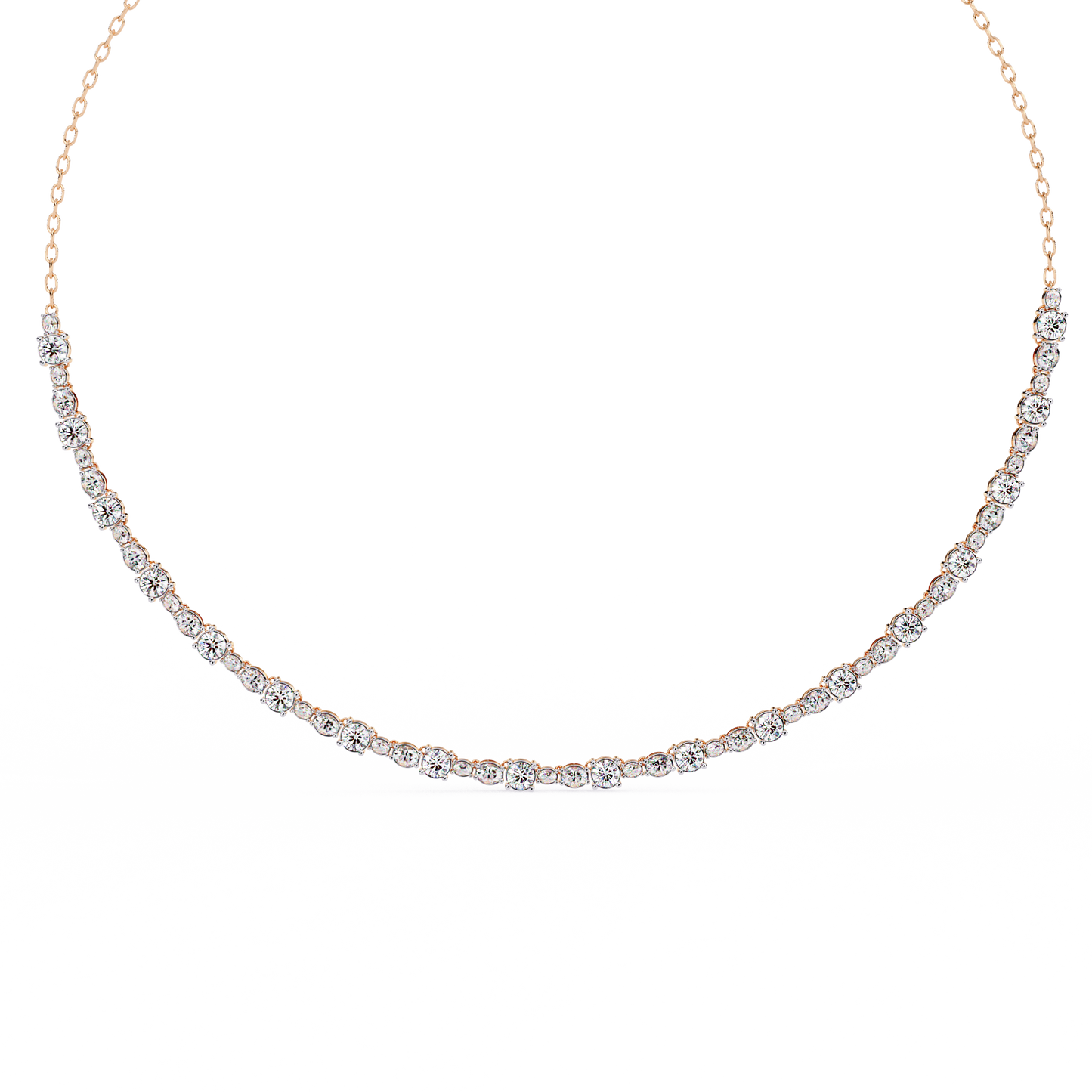 Diamond Riviera Half-Tennis Necklace | Floating Prong-Set Bar on Fine Chain | Lab-Grown/Moissanite | Solid Gold or Platinum | Minimal Luxe