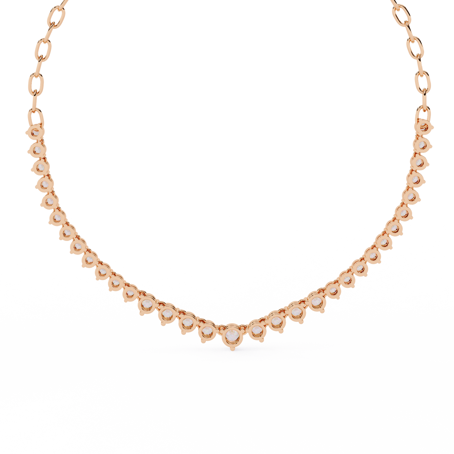 Graduated Heart Riviera Necklace – Diamond Heart Tennis Choker, Floating Round Stones, Lab-Grown or Moissanite, Everyday Minimal Luxe
