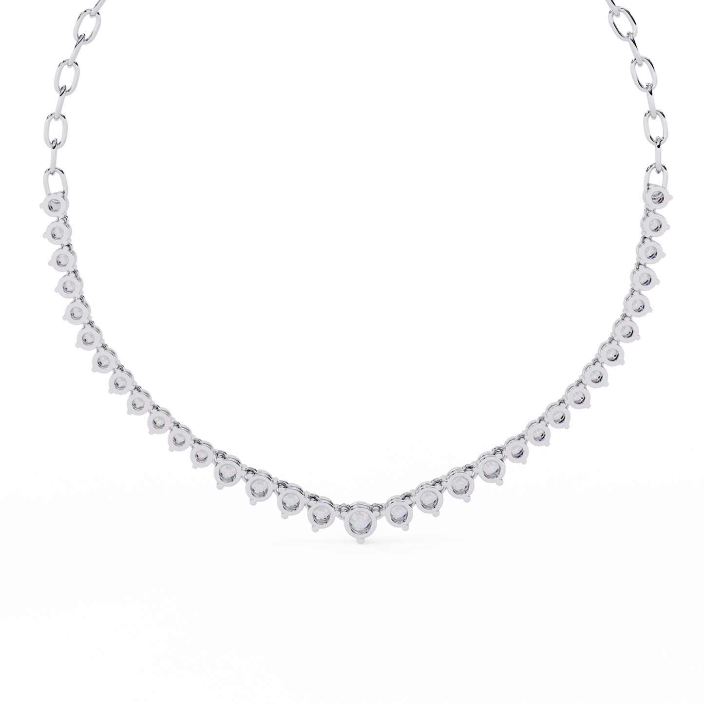 Graduated Heart Riviera Necklace – Diamond Heart Tennis Choker, Floating Round Stones, Lab-Grown or Moissanite, Everyday Minimal Luxe