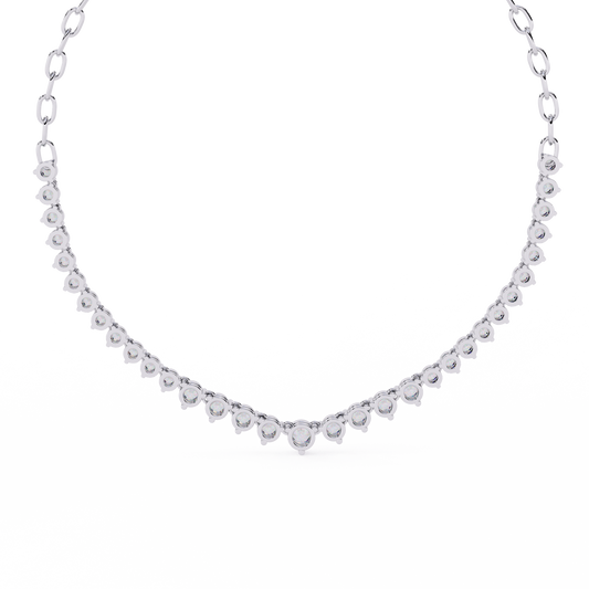 Graduated Heart Riviera Necklace – Diamond Heart Tennis Choker, Floating Round Stones, Lab-Grown or Moissanite, Everyday Minimal Luxe