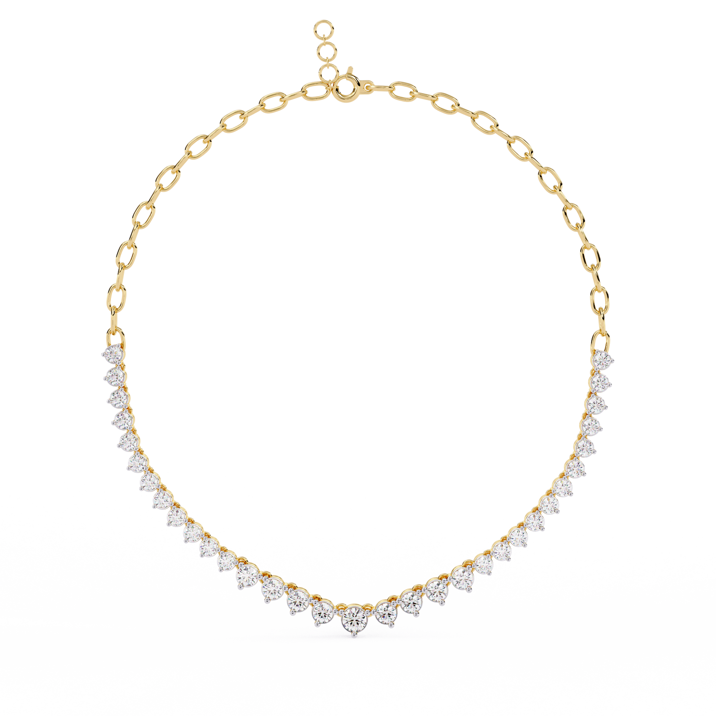 Graduated Heart Riviera Necklace – Diamond Heart Tennis Choker, Floating Round Stones, Lab-Grown or Moissanite, Everyday Minimal Luxe