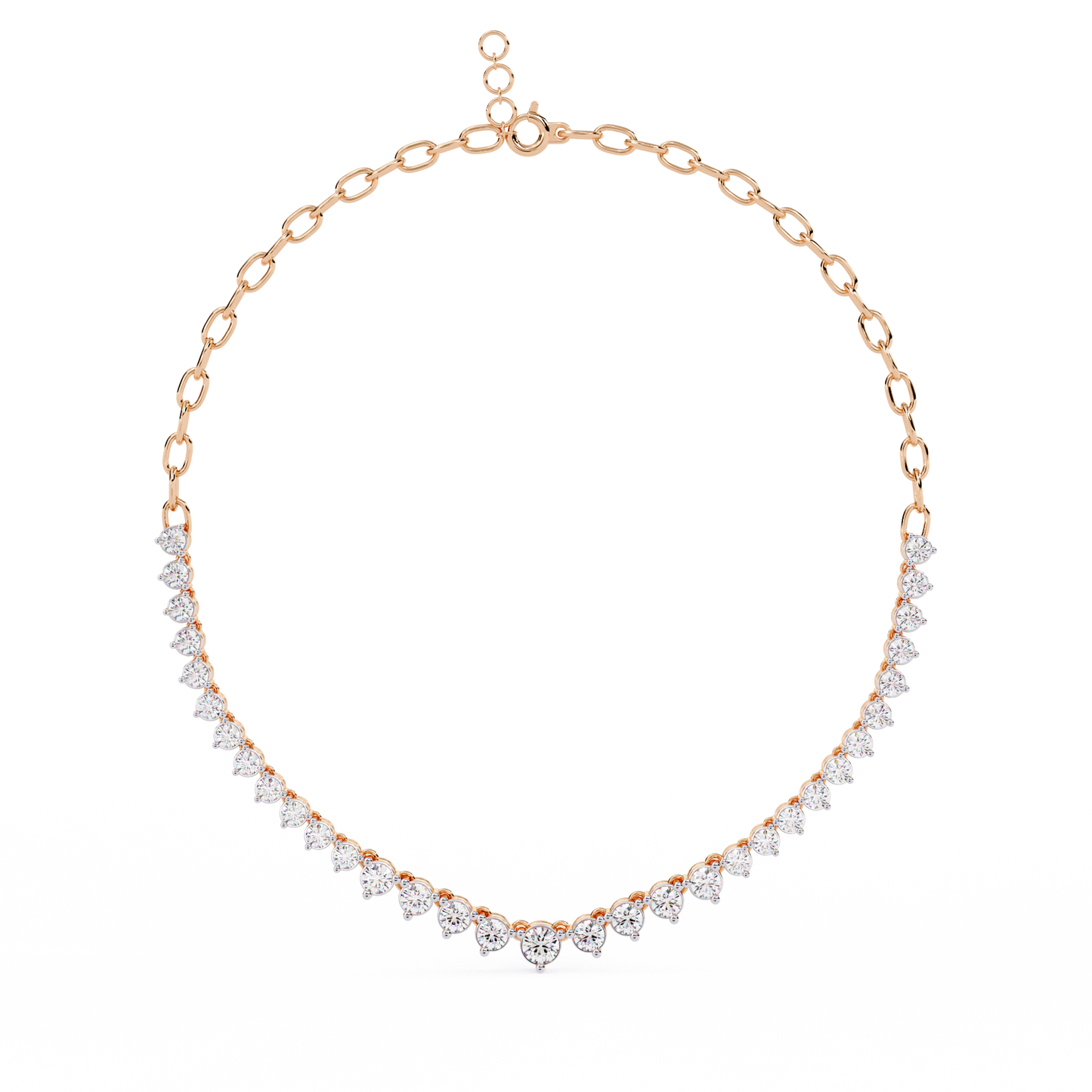 Graduated Heart Riviera Necklace – Diamond Heart Tennis Choker, Floating Round Stones, Lab-Grown or Moissanite, Everyday Minimal Luxe