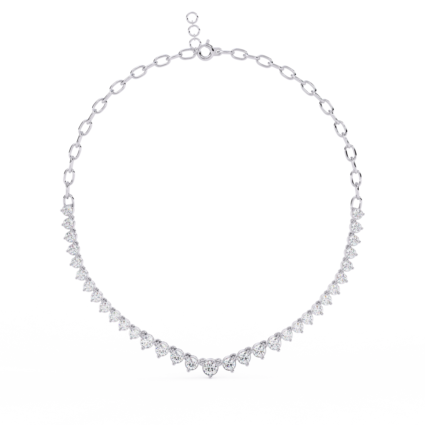 Graduated Heart Riviera Necklace – Diamond Heart Tennis Choker, Floating Round Stones, Lab-Grown or Moissanite, Everyday Minimal Luxe