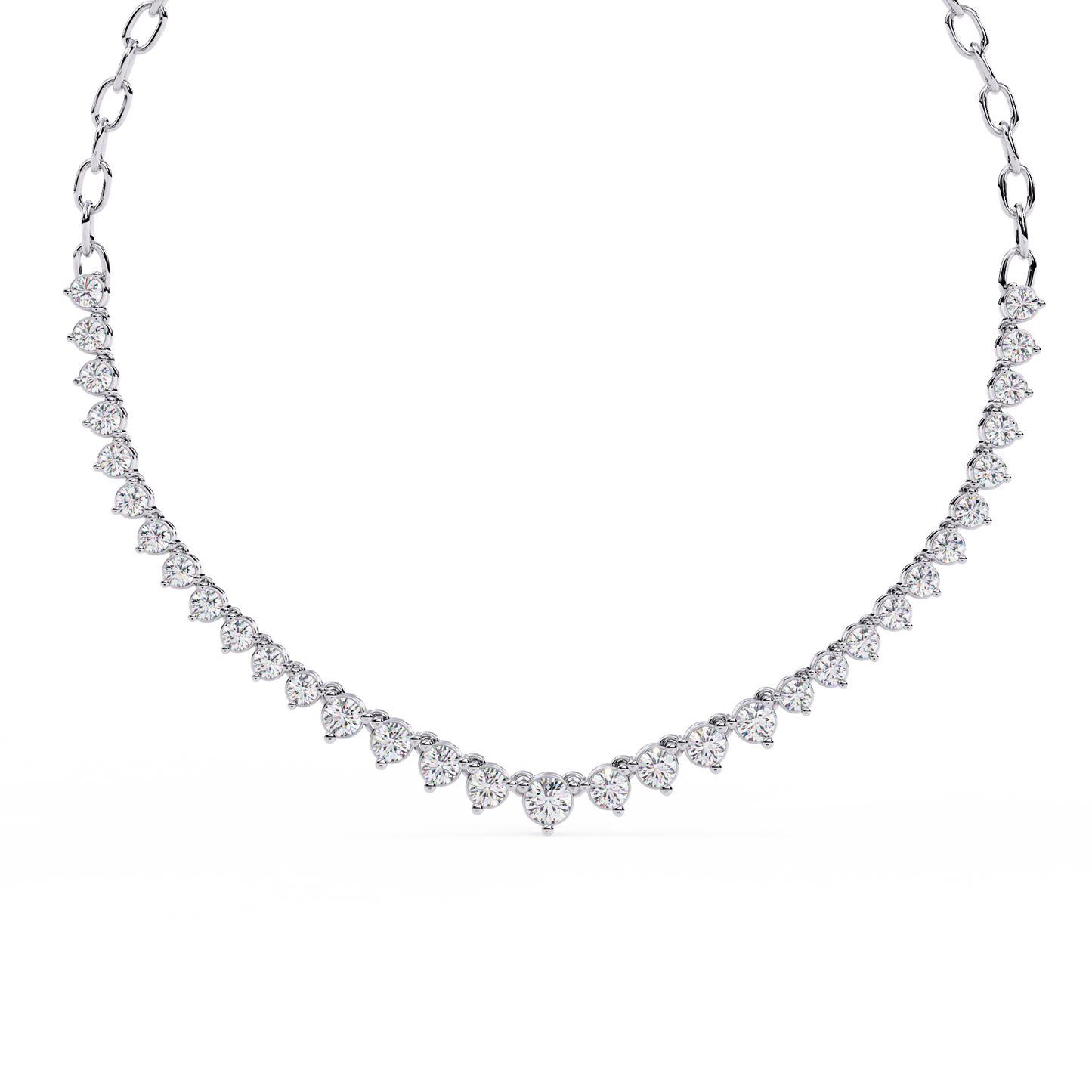 Graduated Heart Riviera Necklace – Diamond Heart Tennis Choker, Floating Round Stones, Lab-Grown or Moissanite, Everyday Minimal Luxe