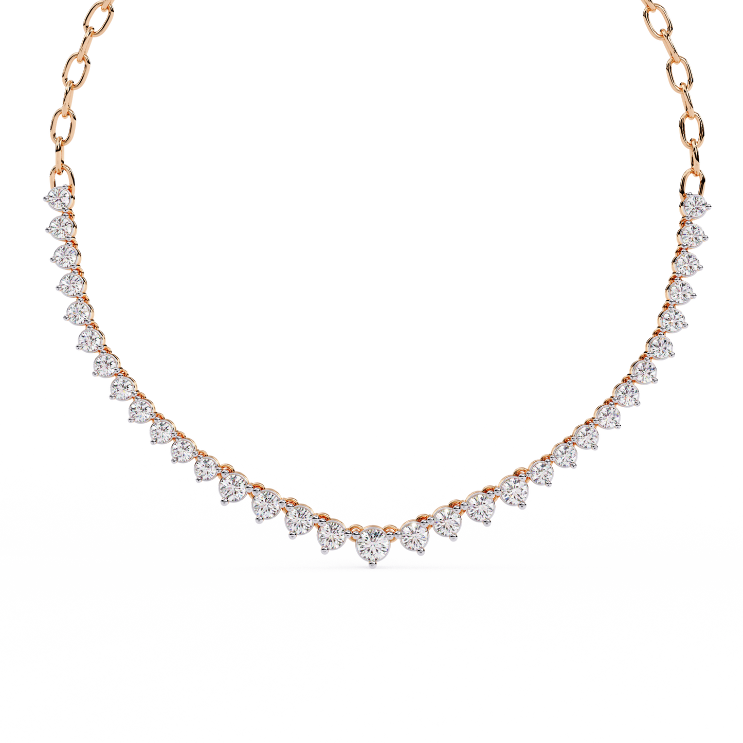 Graduated Heart Riviera Necklace – Diamond Heart Tennis Choker, Floating Round Stones, Lab-Grown or Moissanite, Everyday Minimal Luxe