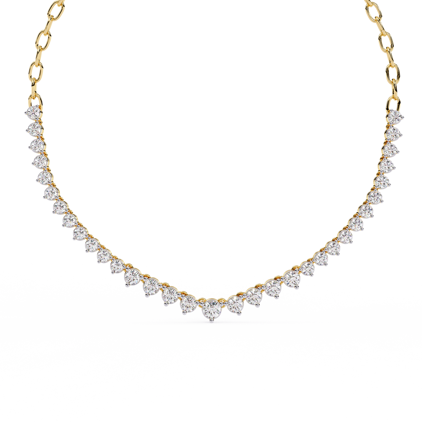 Graduated Heart Riviera Necklace – Diamond Heart Tennis Choker, Floating Round Stones, Lab-Grown or Moissanite, Everyday Minimal Luxe