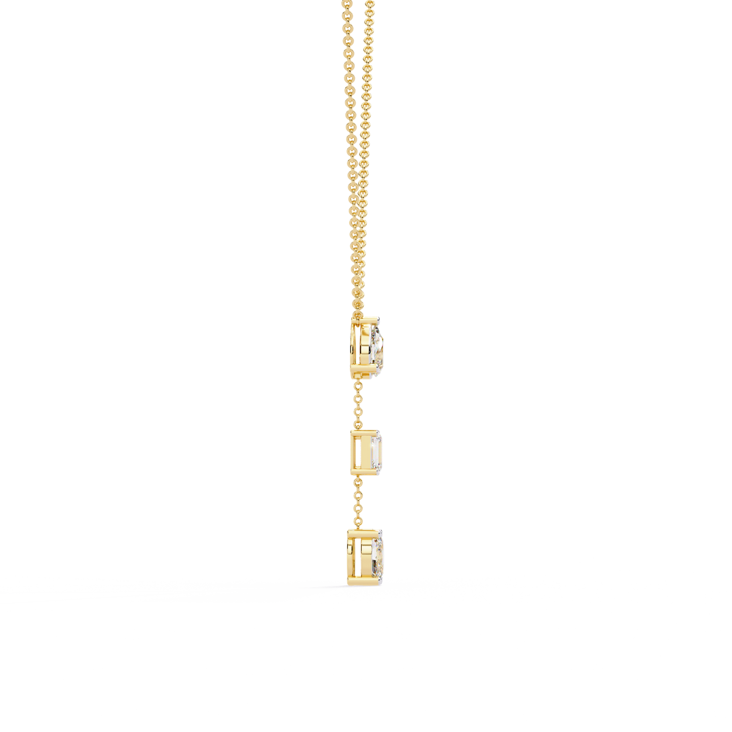 Trinity Drop Necklace | Pear–Emerald–Oval Diamond Stones on Dainty Y Chain | Minimal Lariat Pendant for Women, Elegant Everyday Gift