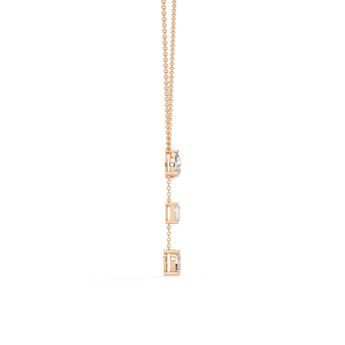 Trinity Drop Necklace | Pear–Emerald–Oval Diamond Stones on Dainty Y Chain | Minimal Lariat Pendant for Women, Elegant Everyday Gift