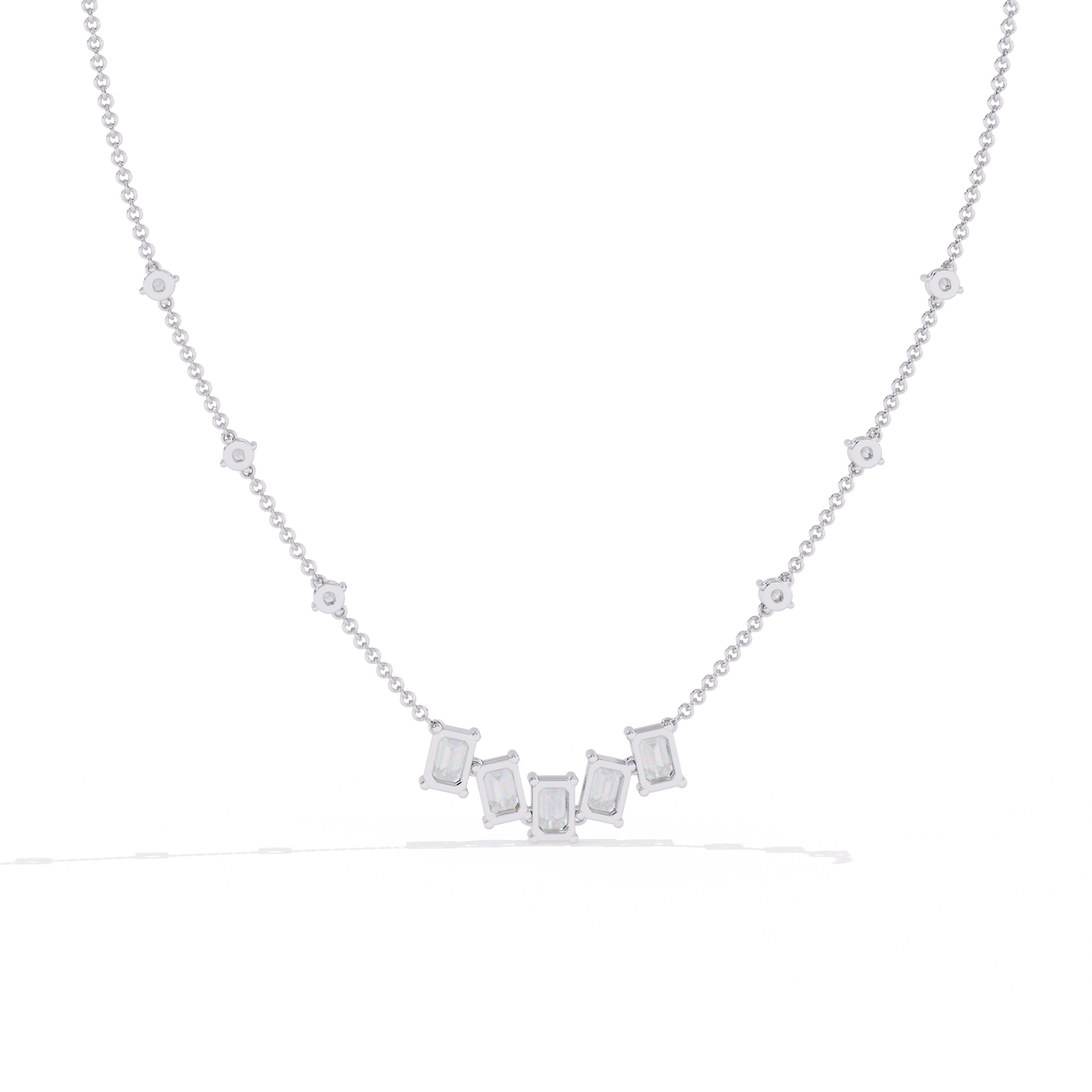 Emerald-Cut Baguette Station Necklace – Five-Stone V Cluster with Sparkle Stations, Adjustable Layering Chain, Minimal Everyday Luxury Gift