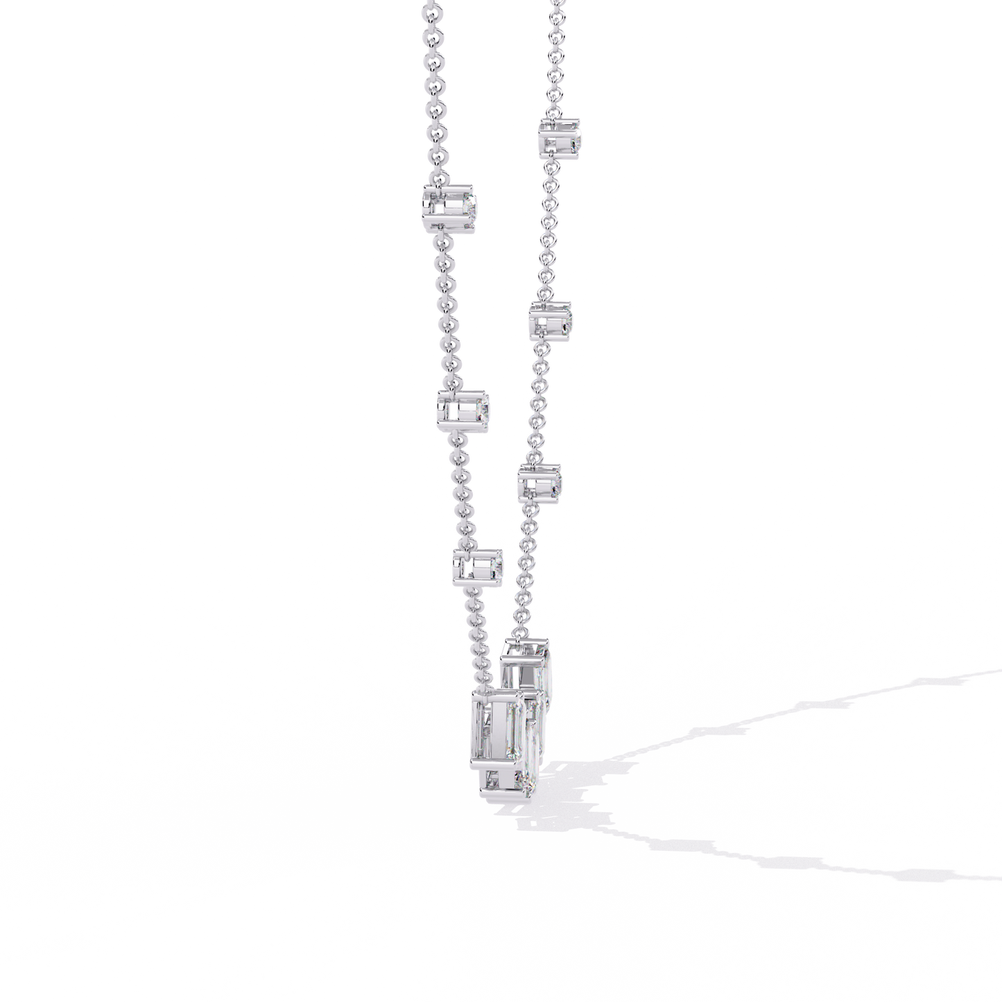 Emerald-Cut Baguette Station Necklace – Five-Stone V Cluster with Sparkle Stations, Adjustable Layering Chain, Minimal Everyday Luxury Gift