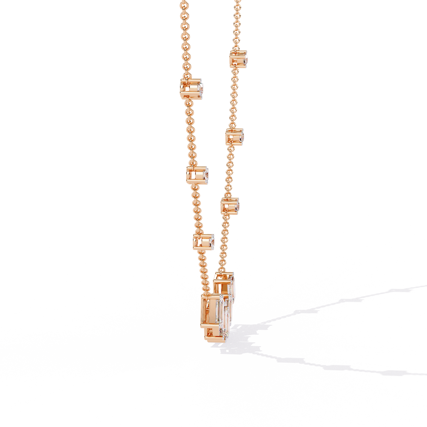 Emerald-Cut Baguette Station Necklace – Five-Stone V Cluster with Sparkle Stations, Adjustable Layering Chain, Minimal Everyday Luxury Gift
