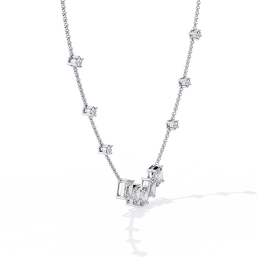 Emerald-Cut Baguette Station Necklace – Five-Stone V Cluster with Sparkle Stations, Adjustable Layering Chain, Minimal Everyday Luxury Gift