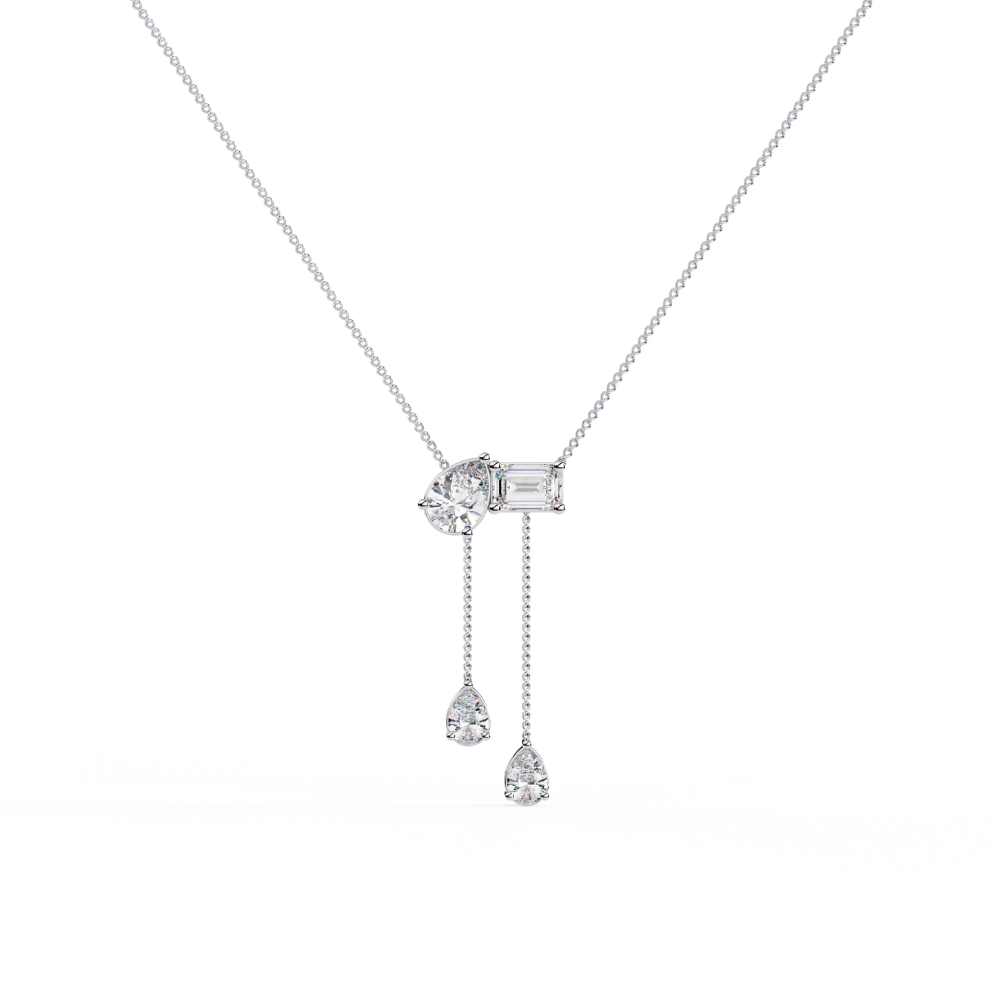 Mixed-Shape Diamond Y Necklace – Pear & Emerald-Cut Drop Lariat | Dainty Station Pendant for Layering | Solid Gold Chain, Minimal Modern Gift