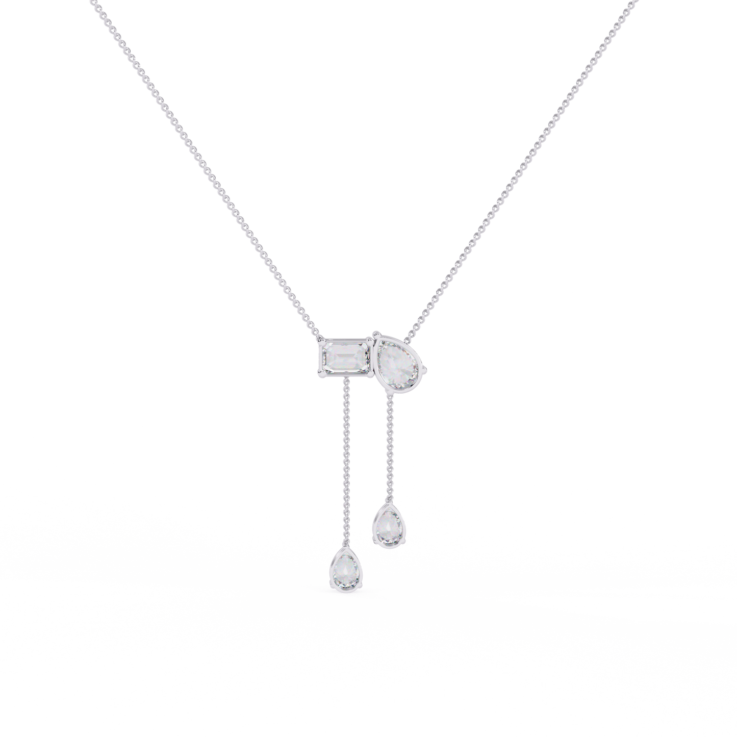 Mixed-Shape Diamond Y Necklace – Pear & Emerald-Cut Drop Lariat | Dainty Station Pendant for Layering | Solid Gold Chain, Minimal Modern Gift