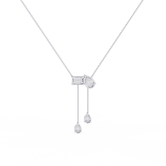 Mixed-Shape Diamond Y Necklace – Pear & Emerald-Cut Drop Lariat | Dainty Station Pendant for Layering | Solid Gold Chain, Minimal Modern Gift
