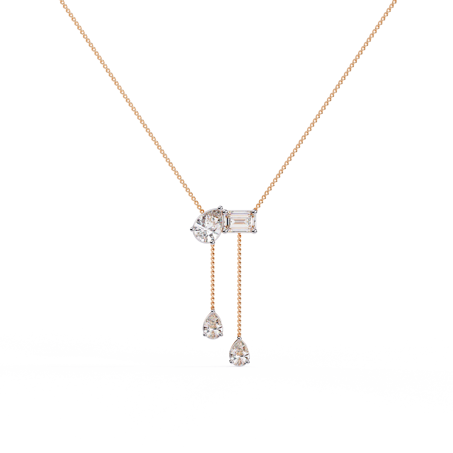 Mixed-Shape Diamond Y Necklace – Pear & Emerald-Cut Drop Lariat | Dainty Station Pendant for Layering | Solid Gold Chain, Minimal Modern Gift