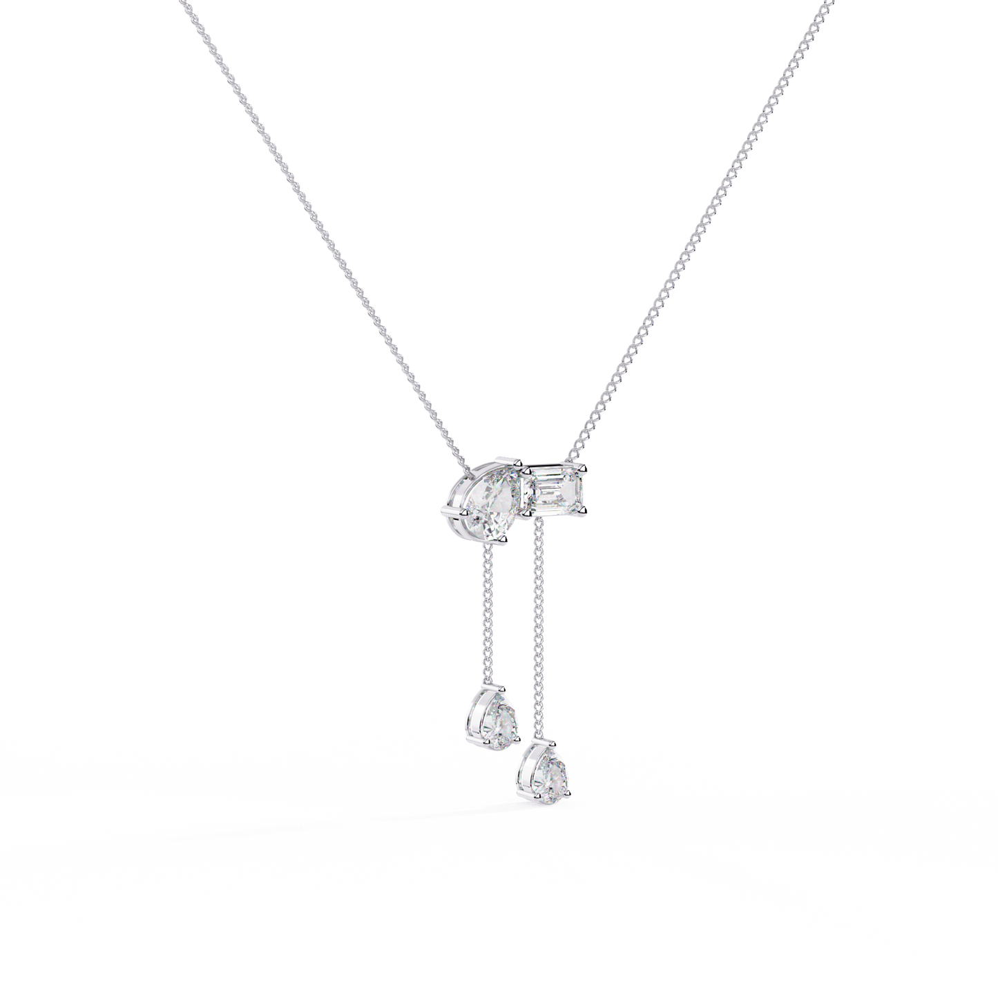 Mixed-Shape Diamond Y Necklace – Pear & Emerald-Cut Drop Lariat | Dainty Station Pendant for Layering | Solid Gold Chain, Minimal Modern Gift