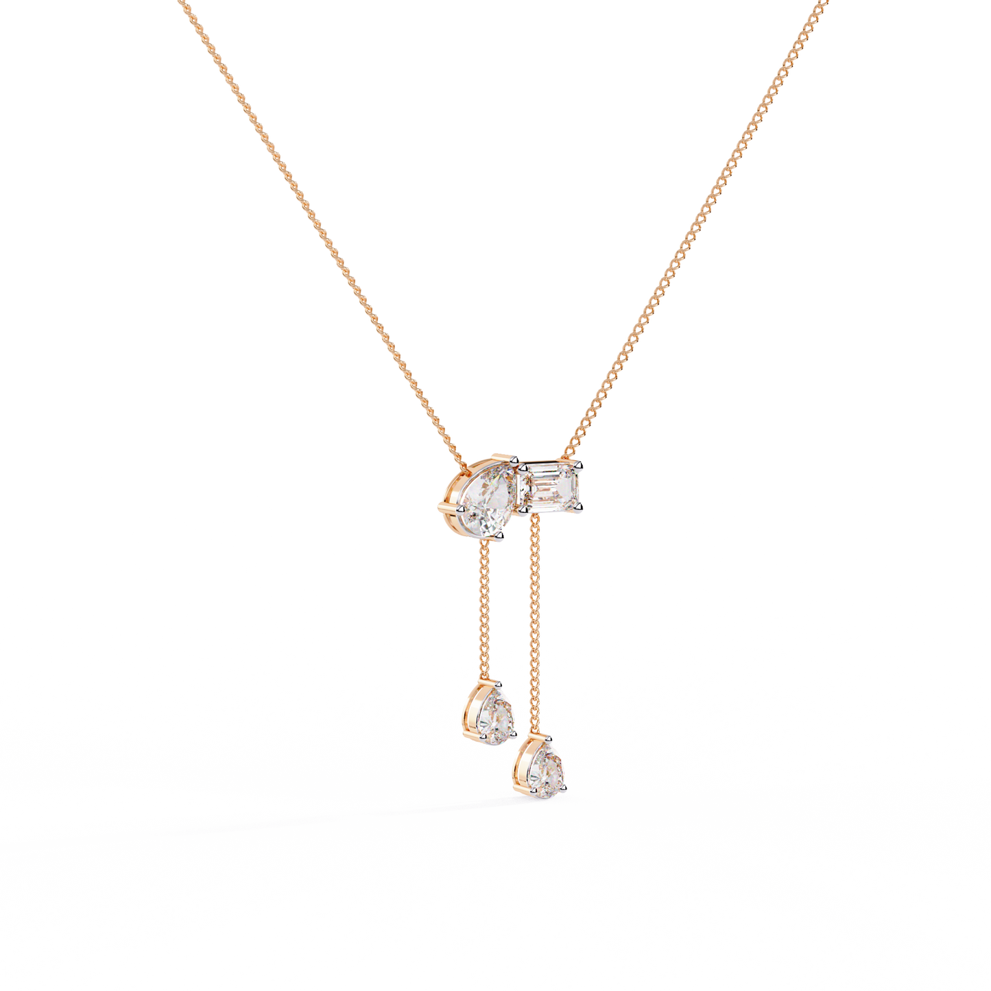 Mixed-Shape Diamond Y Necklace – Pear & Emerald-Cut Drop Lariat | Dainty Station Pendant for Layering | Solid Gold Chain, Minimal Modern Gift