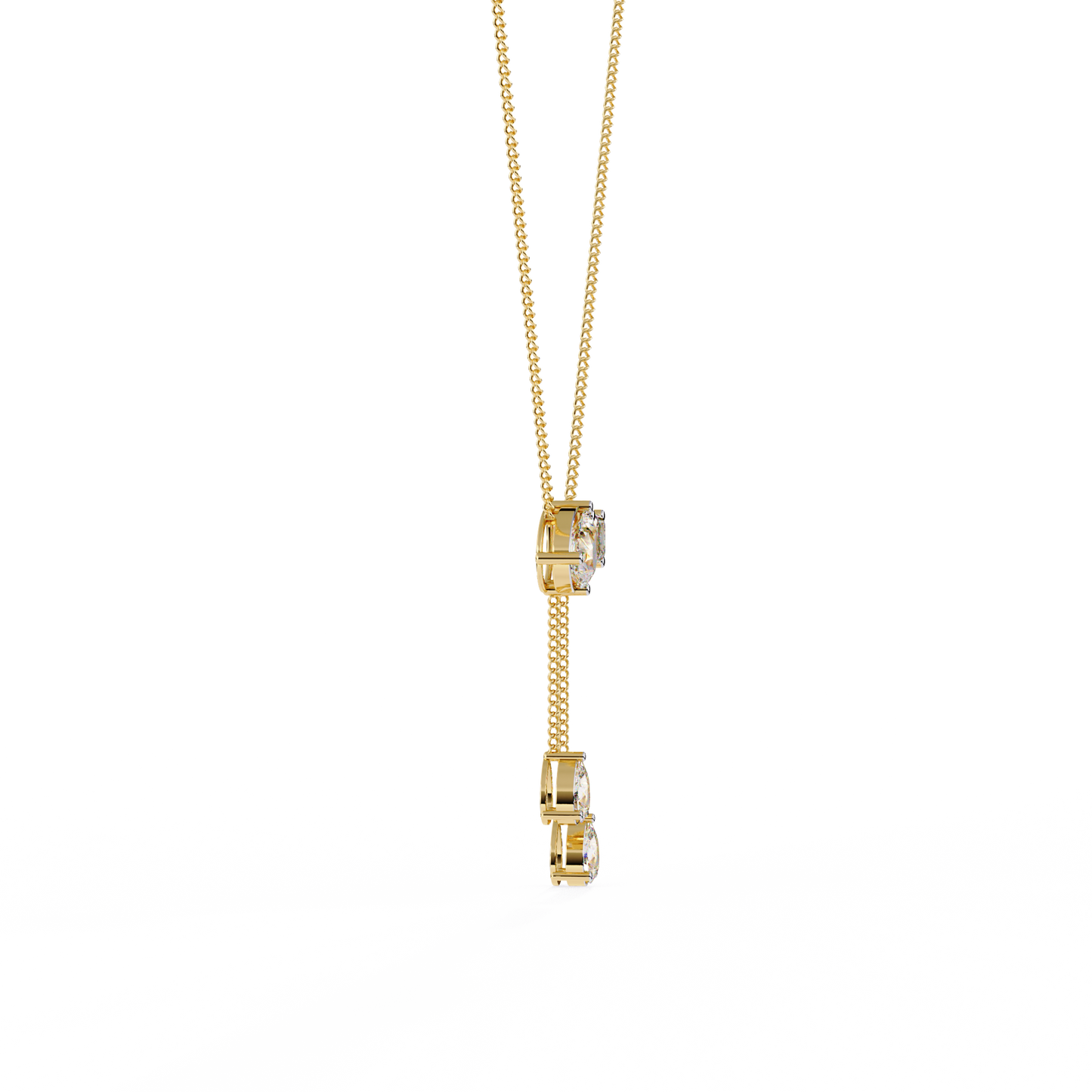 Mixed-Shape Diamond Y Necklace – Pear & Emerald-Cut Drop Lariat | Dainty Station Pendant for Layering | Solid Gold Chain, Minimal Modern Gift