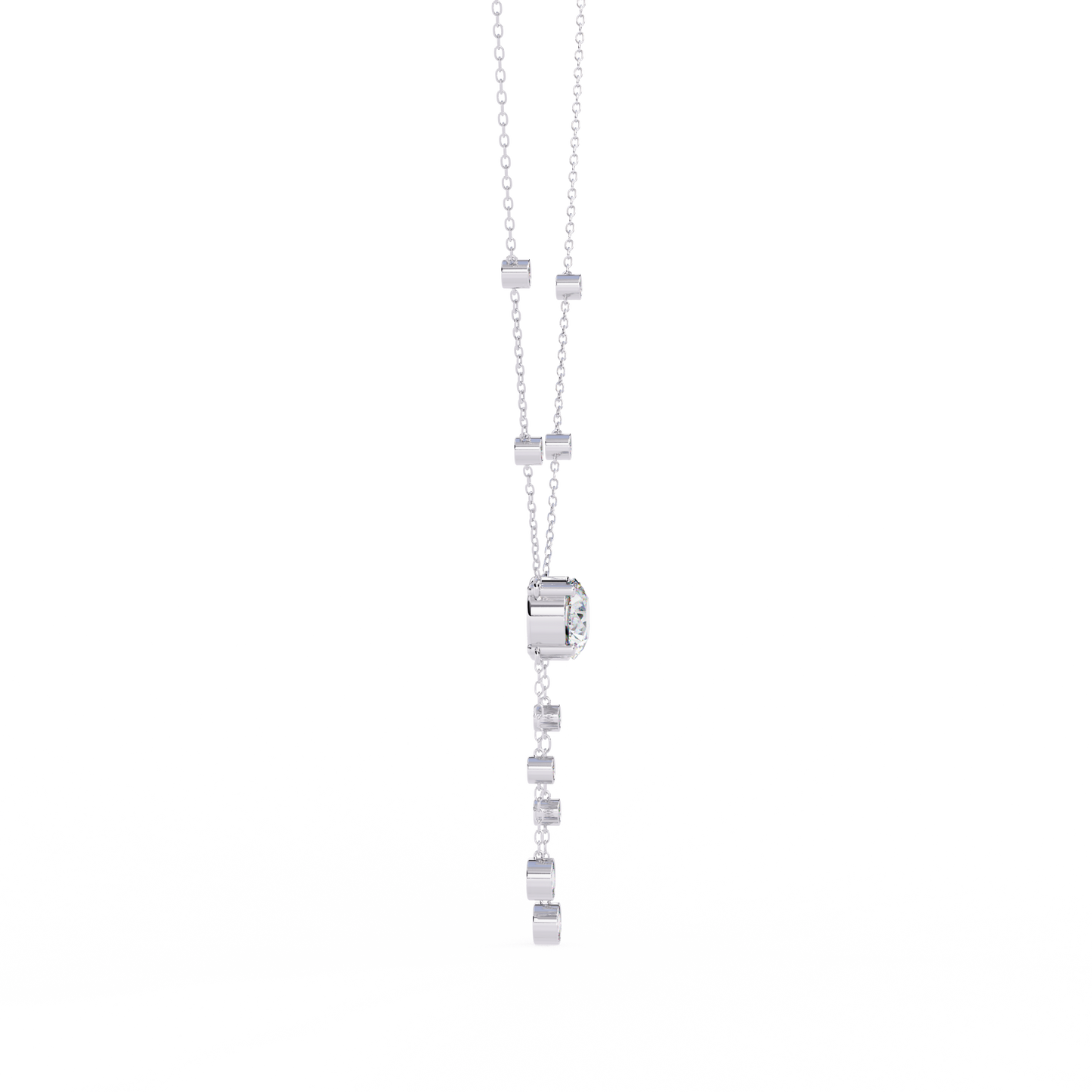 Dainty Y Lariat Necklace with Round SolitaireDangling Bezel Drops — Station Diamond Chain, Minimalist Layering, Gift for Her — Sparkle