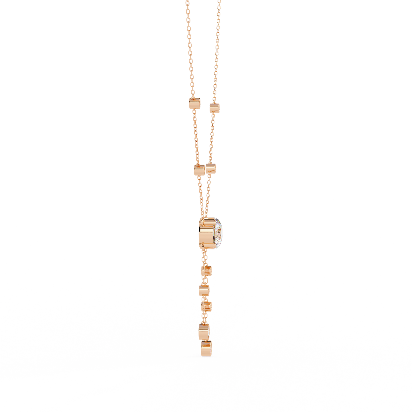 Dainty Y Lariat Necklace with Round SolitaireDangling Bezel Drops — Station Diamond Chain, Minimalist Layering, Gift for Her — Sparkle