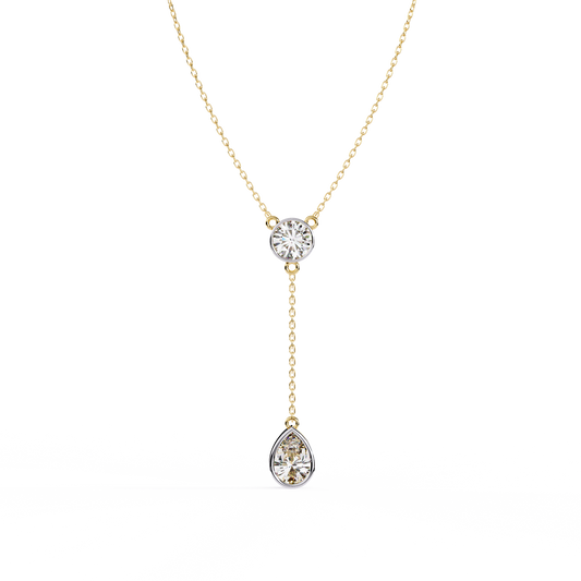 Dainty Diamond Lariat Necklace – Bezel-Set Round & Pear Drop on Station Chain, Minimal Y-Neck Pendant for Everyday & Bridal Gift