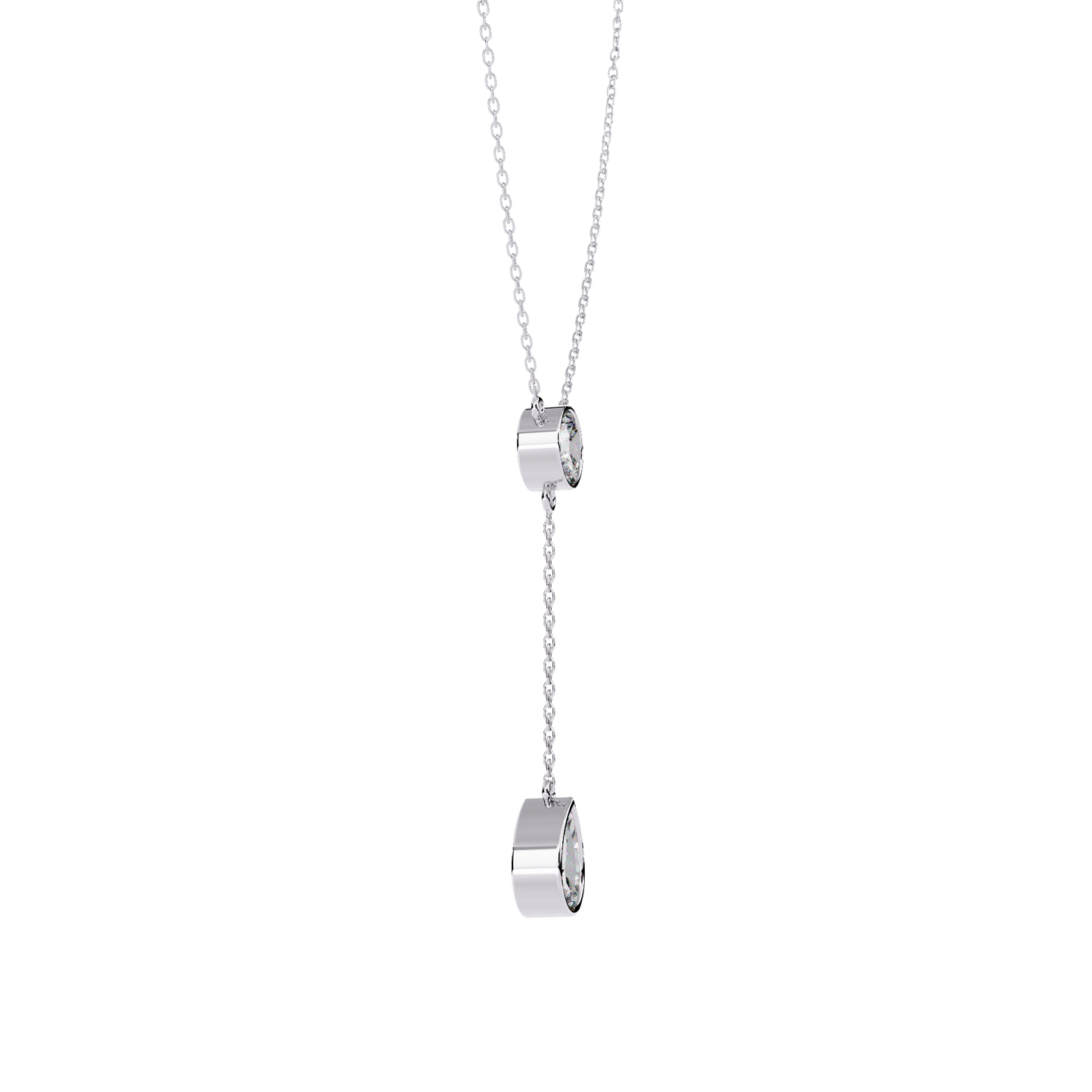 Dainty Diamond Lariat Necklace – Bezel-Set Round & Pear Drop on Station Chain, Minimal Y-Neck Pendant for Everyday & Bridal Gift