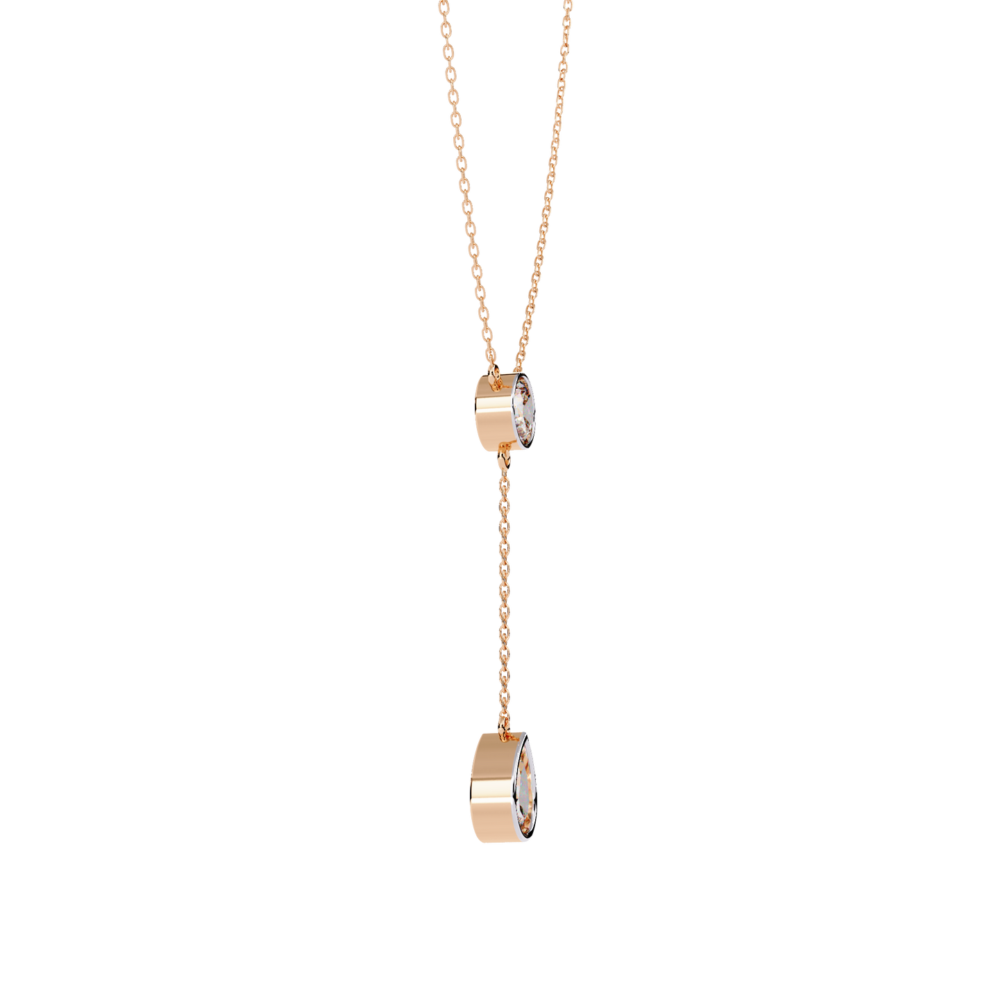 Dainty Diamond Lariat Necklace – Bezel-Set Round & Pear Drop on Station Chain, Minimal Y-Neck Pendant for Everyday & Bridal Gift