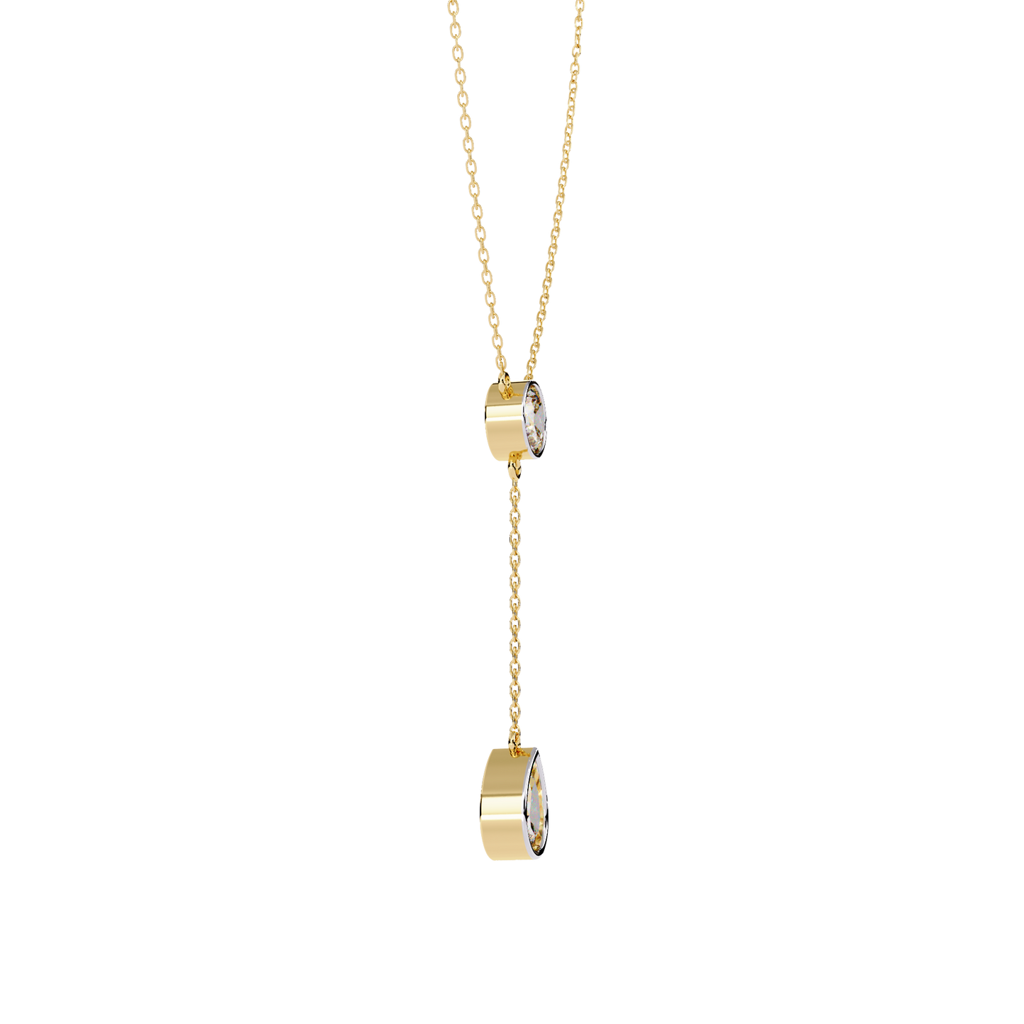 Dainty Diamond Lariat Necklace – Bezel-Set Round & Pear Drop on Station Chain, Minimal Y-Neck Pendant for Everyday & Bridal Gift