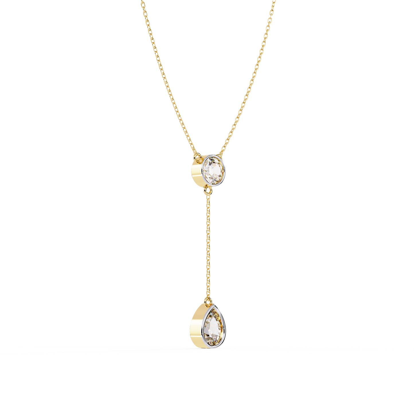 Dainty Diamond Lariat Necklace – Bezel-Set Round & Pear Drop on Station Chain, Minimal Y-Neck Pendant for Everyday & Bridal Gift