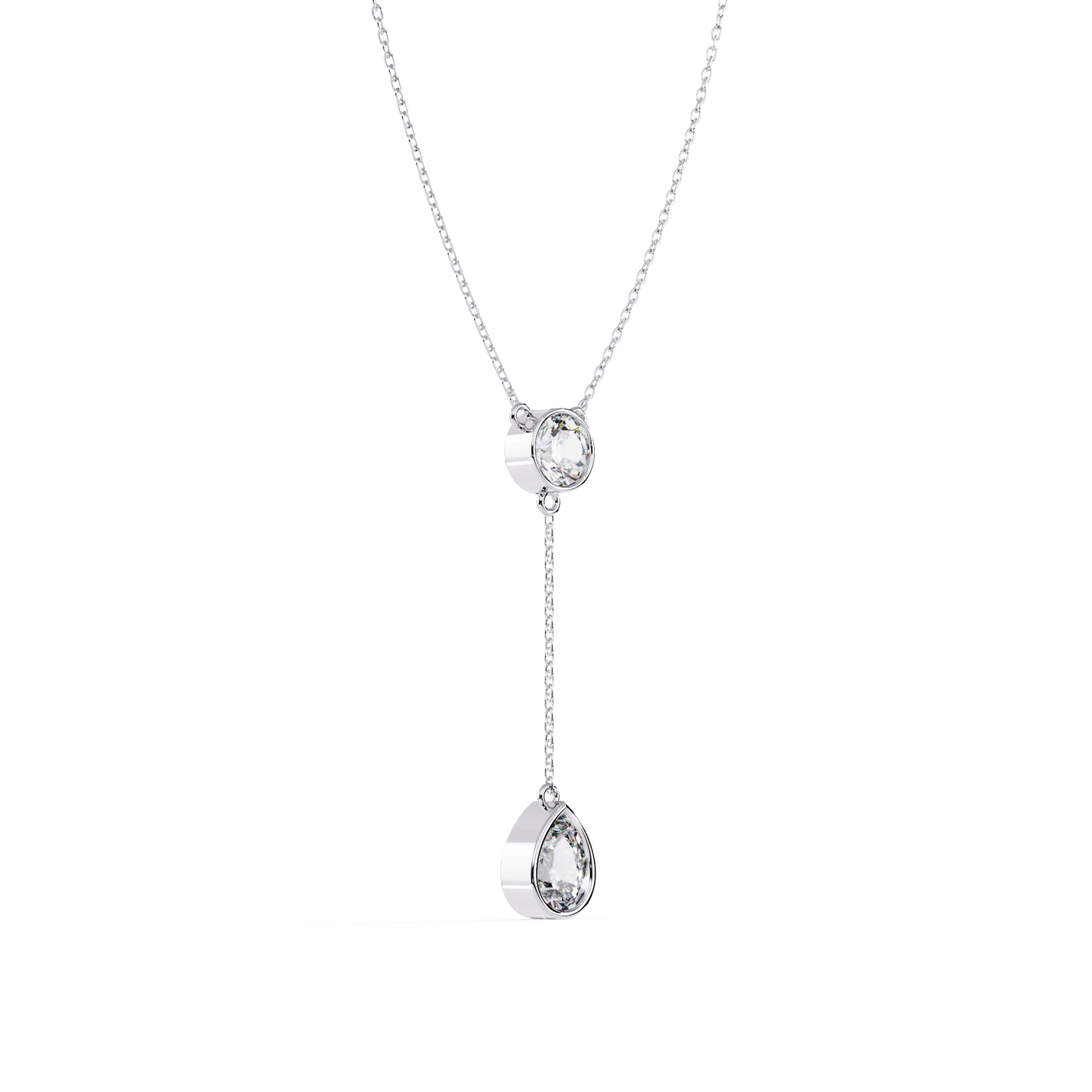 Dainty Diamond Lariat Necklace – Bezel-Set Round & Pear Drop on Station Chain, Minimal Y-Neck Pendant for Everyday & Bridal Gift