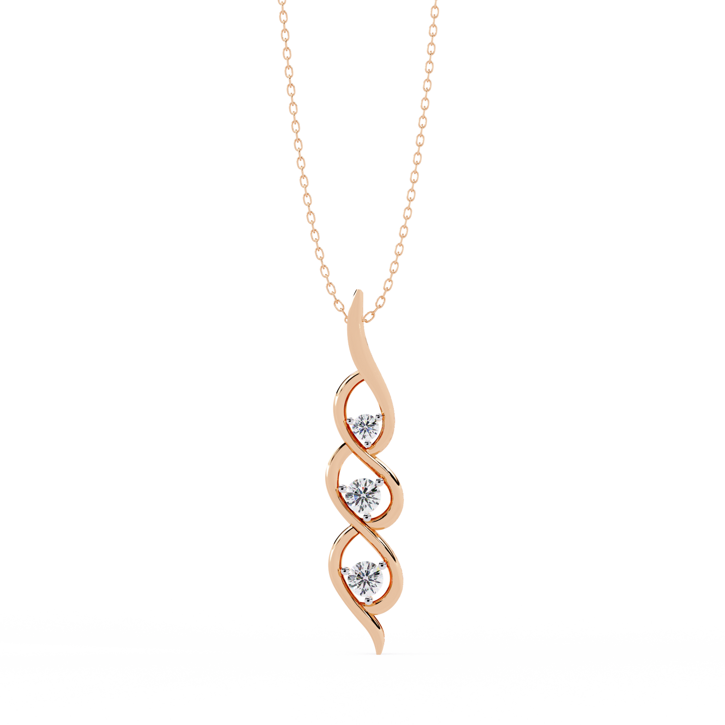 Infinity Swirl Three-Stone Diamond Pendant Necklace | Round Brilliant Trio Past-Present-Future | Lab-Grown or Moissanite | Everyday Gift