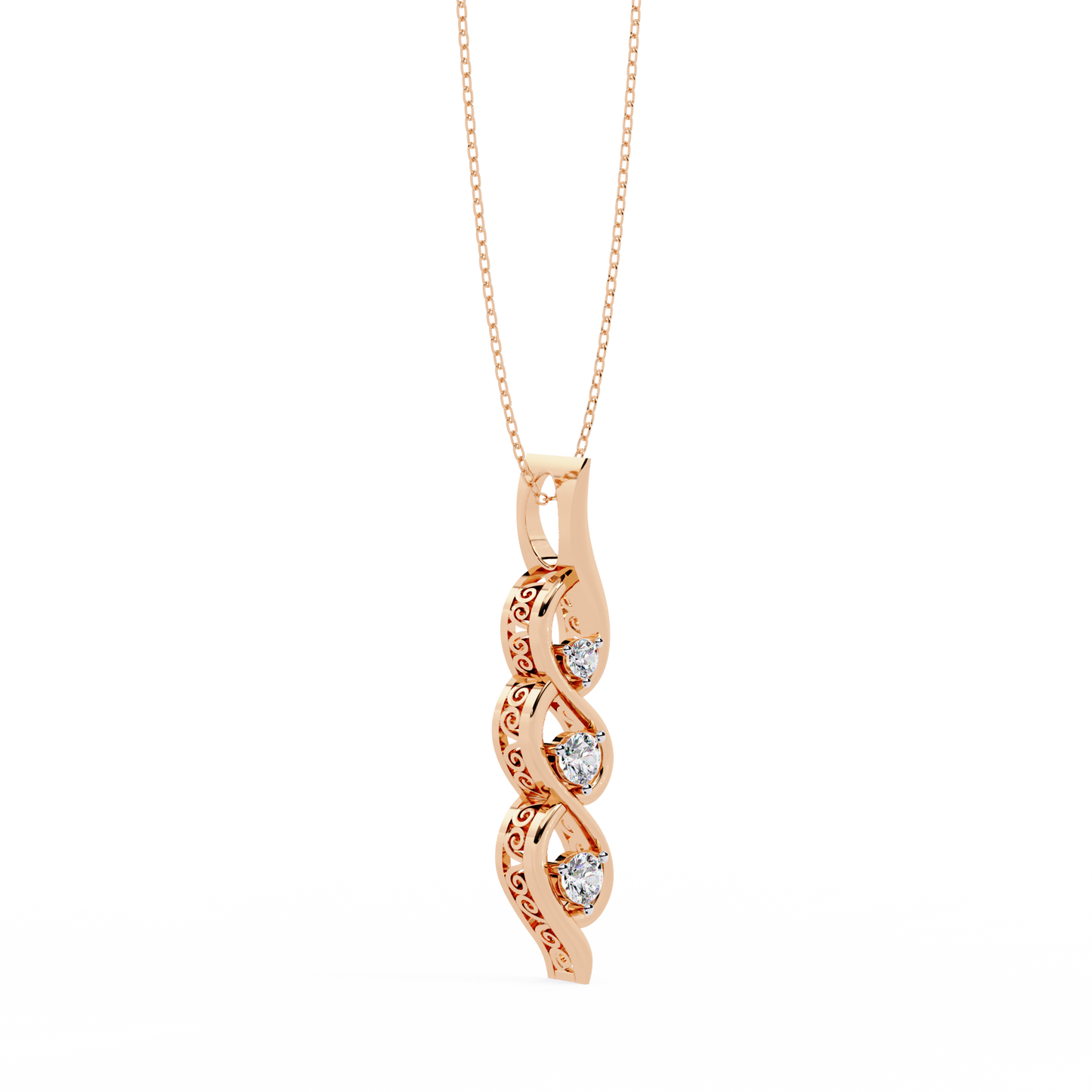 Infinity Swirl Three-Stone Diamond Pendant Necklace | Round Brilliant Trio Past-Present-Future | Lab-Grown or Moissanite | Everyday Gift