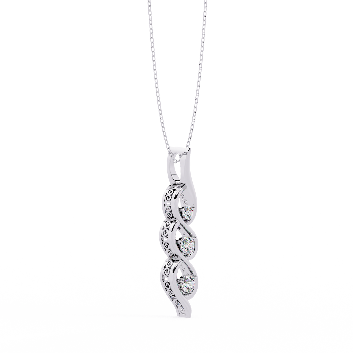 Infinity Swirl Three-Stone Diamond Pendant Necklace | Round Brilliant Trio Past-Present-Future | Lab-Grown or Moissanite | Everyday Gift