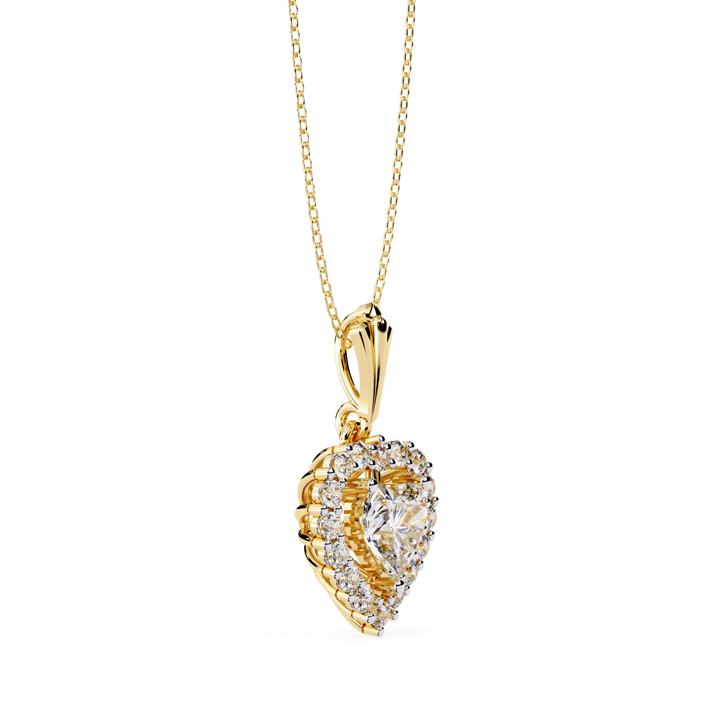 Heart Halo Pendant Necklace – Vintage Sunburst Medallion with Center Heart Stone, Custom in Lab-Grown Diamond or Moissanite, Gift for Her
